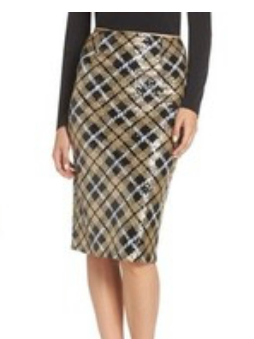 Eliza J Sequined Plaid Pencil Skirt Sz 6